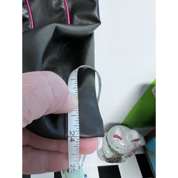 Zara Woman Faux leather Corset Mini dress Black Pink Trim Small Gothic Clubwear - Picture 8 of 11